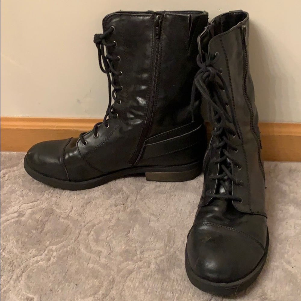 Mid calf black zip up boots